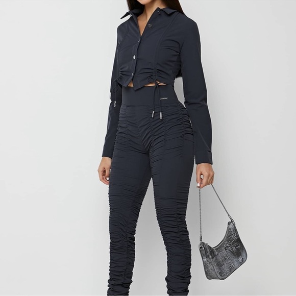 ‼️WOW‼️Maniere de Voir ruched detail shirt- navy blue- AND matchING pants ‼️ - Picture 10 of 13